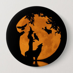 Halloween Witches, Wolf Raven en Owl Ronde Button 4,0 Cm
