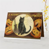Halloween Witch's Black Cat & Pumpkins Kaart (Gele Bloem)