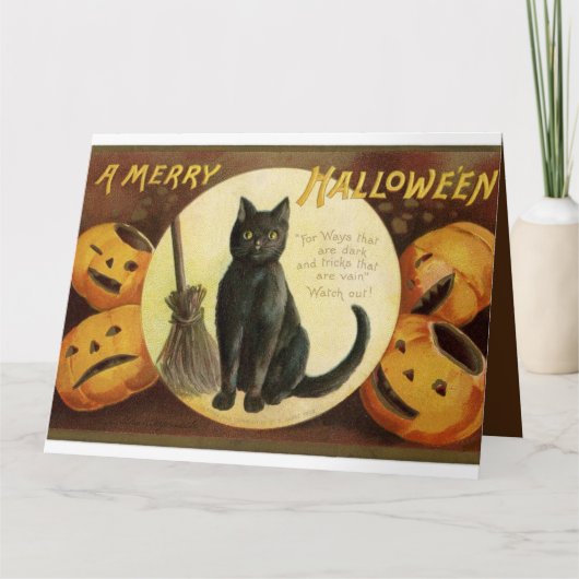 Halloween Witch's Black Cat & Pumpkins Kaart (Voorkant)