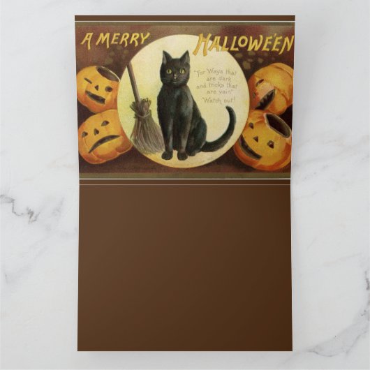  Halloween Witch's Black Cat & Pumpkins Kaart (Binnen)