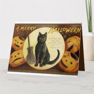  Halloween Witch's Black Cat & Pumpkins Kaart