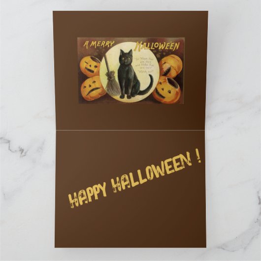Halloween Witch's Black Cat & Pumpkins Kaart (Binnen)