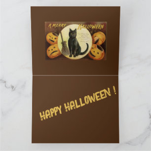 Halloween Witch's Black Cat & Pumpkins Kaart