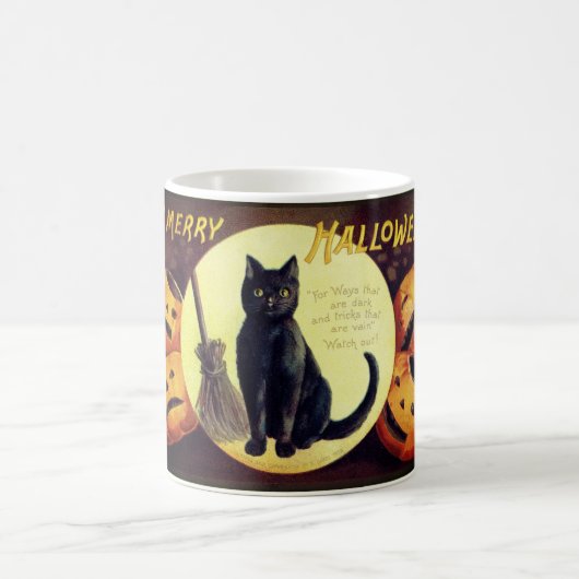  Halloween Witch's Black Cat & Pumpkins Magische Mok (Center)