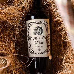 Halloween Witch's Brew Drink Funny Spooky Wine Wijn Etiket