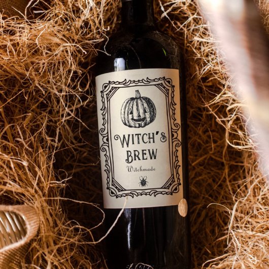 Halloween Witch's Brew Drink Funny Spooky Wine Wijn Etiket