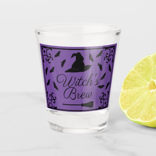 Halloween Witch's Brew Pet & Bats Shot Glas (Voorkant)