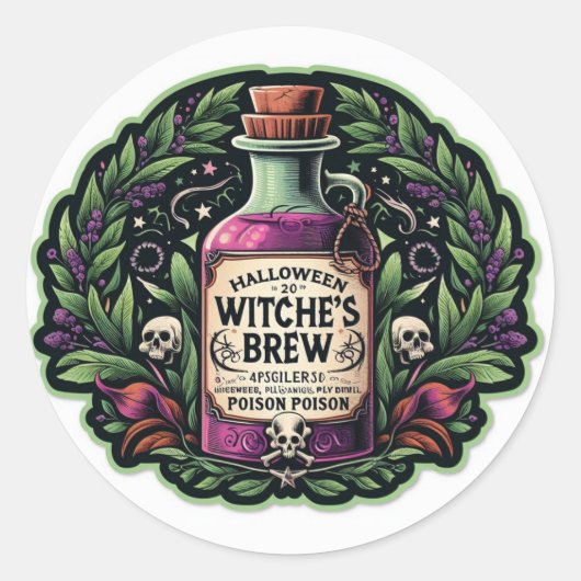 Halloween Witch's Brew Poison Ronde Sticker (Voorkant)