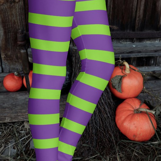 Halloween Witch's Paarse Groene Gestreepte Kousen Leggings