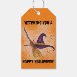 Halloween Witch's Pet en Bezem Cadeaulabel