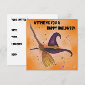 Halloween Witch's Pet en Bezem Kaart (Voorkant / Achterkant)