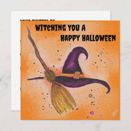 Halloween Witch's Pet en Bezem Kaart (Voorkant / Achterkant)