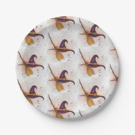 Halloween Witch's Pet en Bezem Papieren Bordje