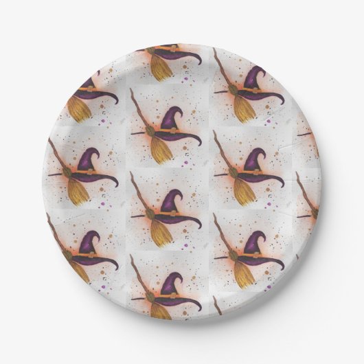 Halloween Witch's Pet en Bezem Papieren Bordje (Voorkant)