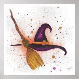 Halloween Witch's Pet en Bezem Poster