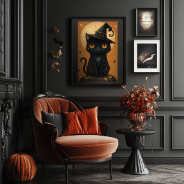 Halloween Witchy Black Cat Art - Downloadbaar Poster
