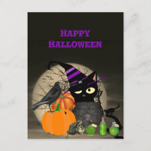 Halloween Witchy Black Cat voor kinderen Briefkaar Briefkaart