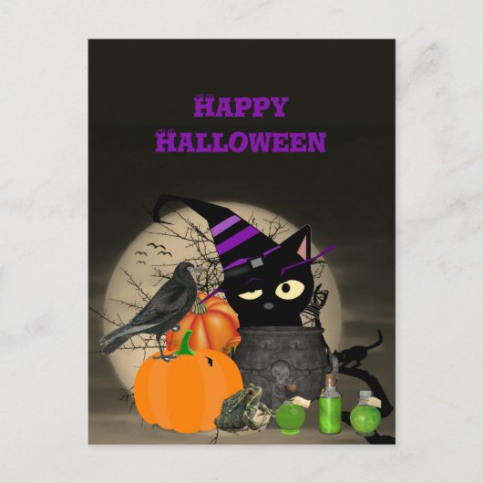 Halloween Witchy Black Cat voor kinderen Briefkaar Briefkaart (Voorkant)