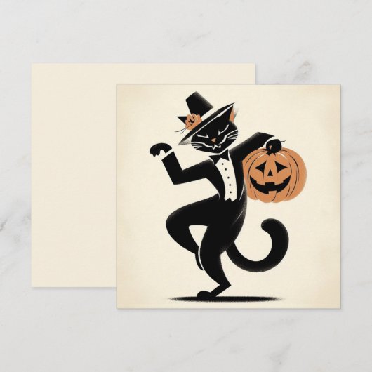 Halloween Witchy Black en Pumpkin Cat Flat Kaart (Voorkant / Achterkant)