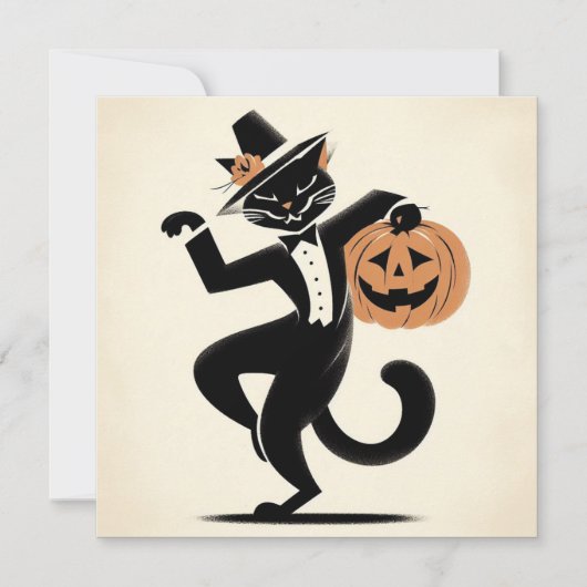 Halloween Witchy Black en Pumpkin Cat Flat Kaart (Voorkant)