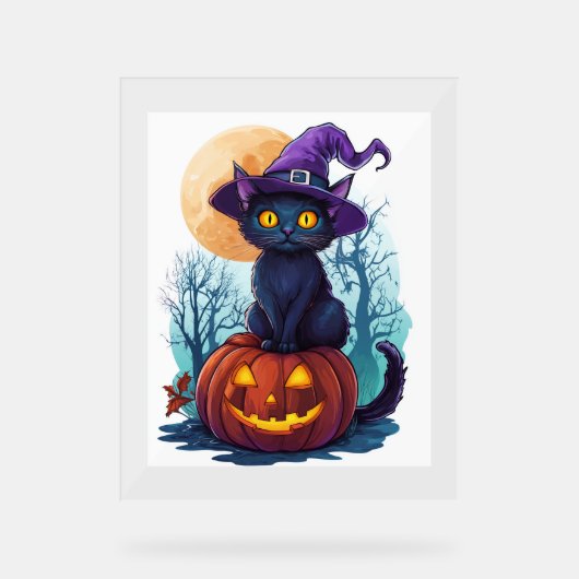 Halloween Witchy Cat op een pompoen Acryl Bord (Voorkant)