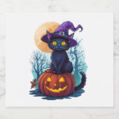 Halloween Witchy Cat op een pompoen Sparkling Wijnetiket (Enkel label)