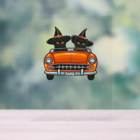 Halloween Witchy Cats Classic T-shirt Acryl Bord (Neutraal)