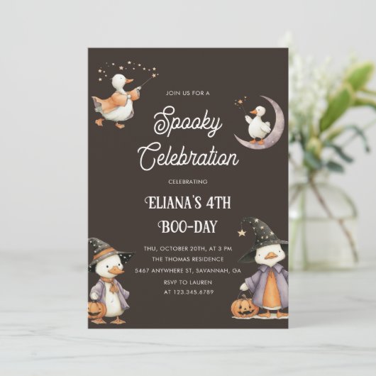 Halloween Witchy Goose Spooky Kids Verjaardag Kaart (Staand voorkant)