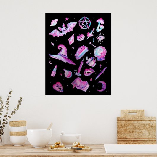 Halloween: Witchy Gothic Pattern Poster (Keuken)
