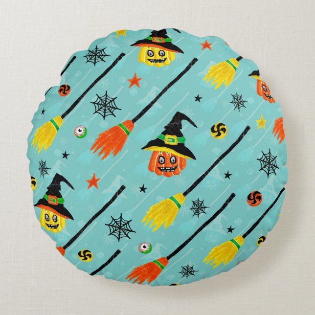 Halloween Witchy Naadloos Thema Rond Kussen (Voorkant)
