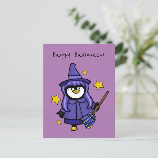 Halloween Witchy Penguin Feestdagenkaart (Staand voorkant)
