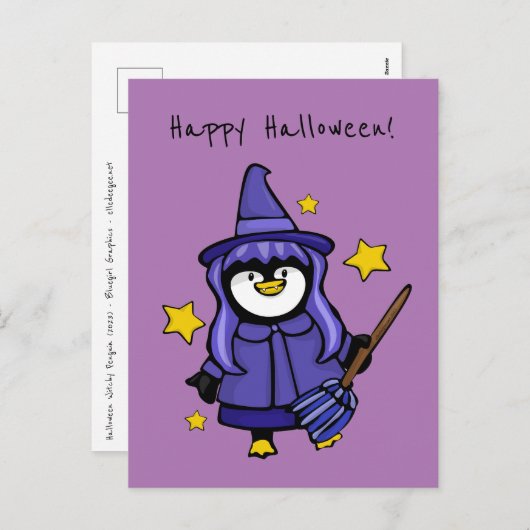 Halloween Witchy Penguin Feestdagenkaart (Voorkant / Achterkant)