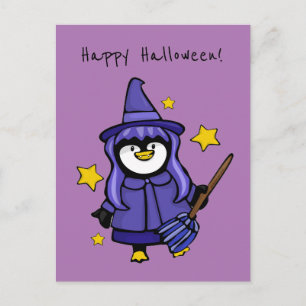 Halloween Witchy Penguin Feestdagenkaart