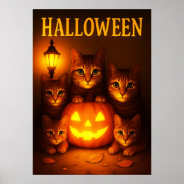 Halloween with Cat Orange Digital Art Poster