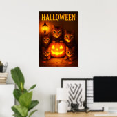 Halloween with Cat Orange Digital Art Poster (Thuiskantoor)