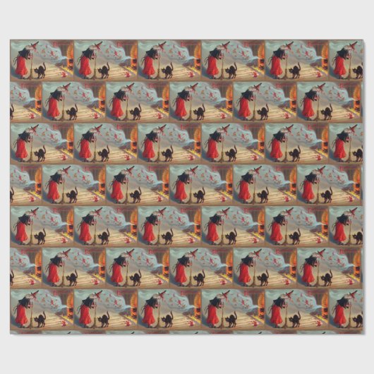 Halloween witje kat cadeaupapier (Vlak)