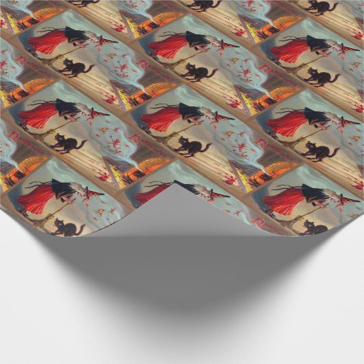 Halloween witje  kat cadeaupapier (Hoek)