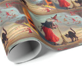 Halloween witje  kat cadeaupapier (Rol Hoek)