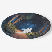 Halloween witte geest in bos papieren bordje (Gekanteld)