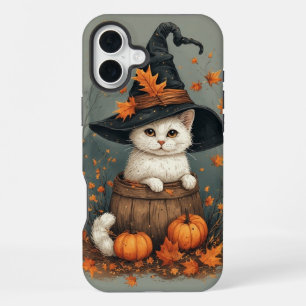 Halloween witte kat iPhone 16 plus hoesje