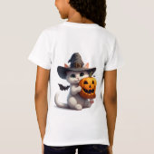 Halloween Witte Kitten Jack O Lantern Pompoen 🦇 T-shirt (Achterkant)