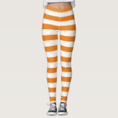 Halloween Witte & Oranje horizontale strepen heks Leggings (Voorkant)