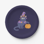 Halloween Wizard Cat met pompoen Papieren Bordje (Voorkant)