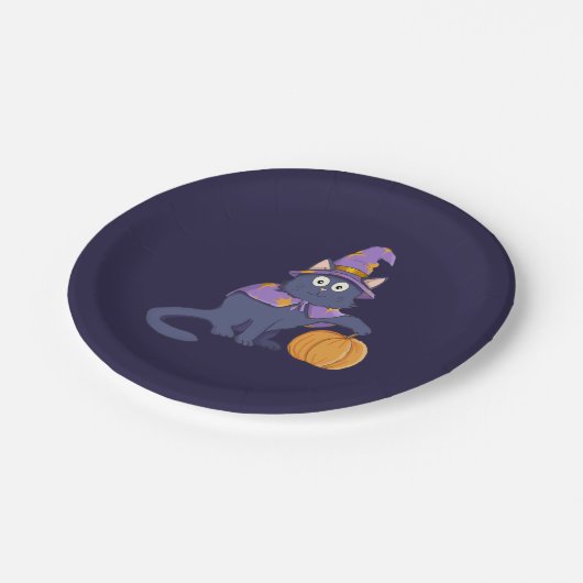 Halloween Wizard Cat met pompoen Papieren Bordje (Gekanteld)