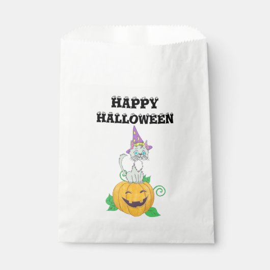 Halloween Wizard Cat op Pumpkin Bedankzakje (Voorkant)
