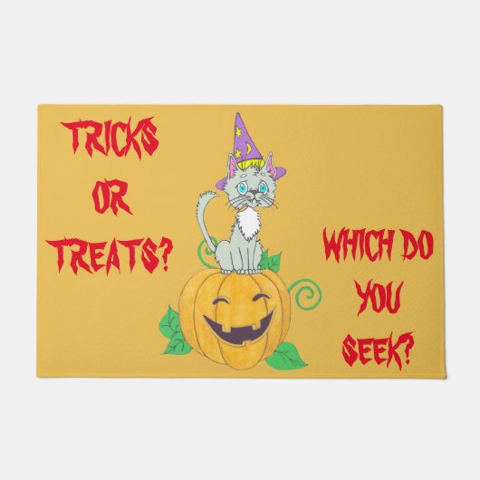 Halloween Wizard Cat op Pumpkin Deurmat (Voorkant)