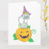 Halloween Wizard Cat op Pumpkin Kaart (Gele Bloem)