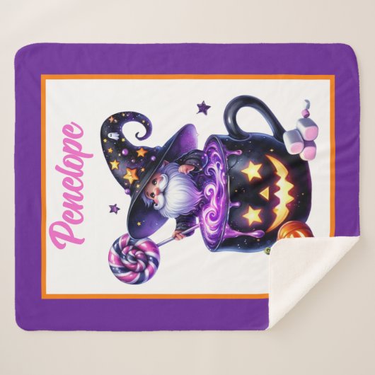 Halloween Wizard in Pumpkin Mok Lollipop Magic Sherpa Deken (Voorkant (horizontaal))