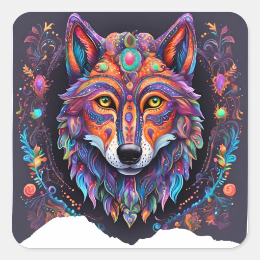 Halloween Wolf Alebrije Vierkante Sticker (Voorkant)