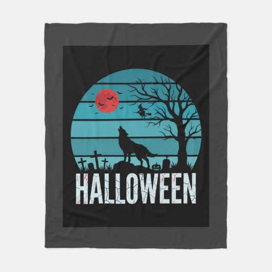 Halloween Wolf Kerkhof Maan Vector Fleece Deken (Voorkant)
